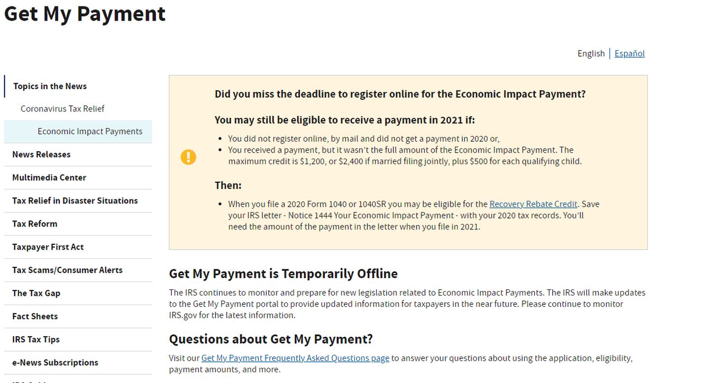 IRS website to track your stimulus payment was offline early Wednesday