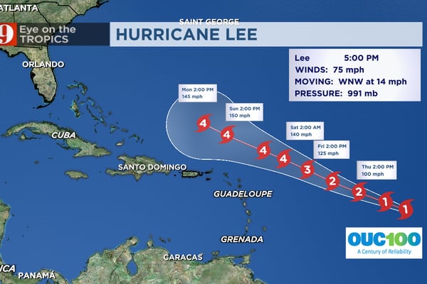 Lee strengthens into a hurricane; expected to be the largest storm of the season
