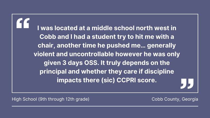 Cox Media Group gathered comments from teachers in Florida, Georgia, North Carolina, South Carolina, Ohio, Pennsylvania, Massachusetts, and Washington, about violence in the classroom.