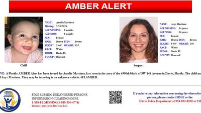 FDLE cancels Amber Alert for 8 month old Broward County girl
