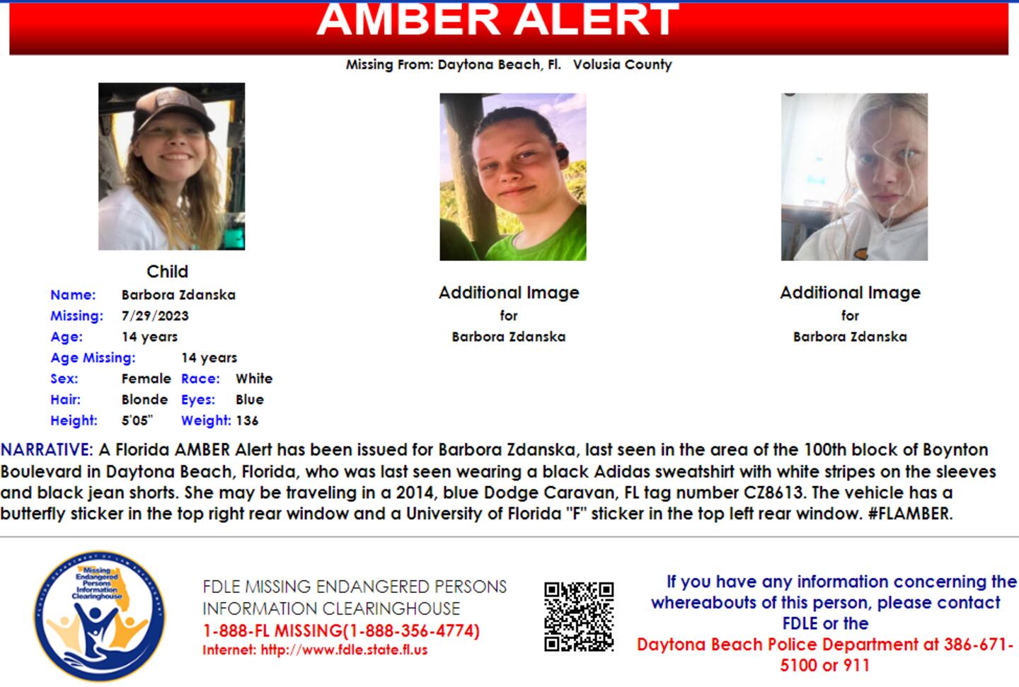 Missing teenager from Daytona Beach in Volusia County.
